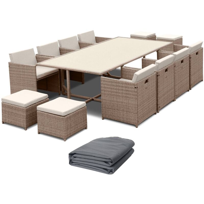 Table de jardin 8-12 places – Vabo – table encastrable + Housse de protection gris foncé polyester Beige / Beige