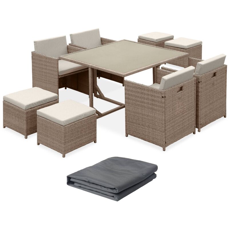 Table de jardin 4-8 places – Vabo – table encastrable + Housse de protection gris foncé polyester Beige / Beige