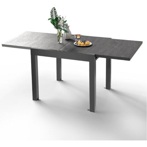 Table de jardin escamotable Devoko, panneau massif en aluminium, 80-160x 80 x 75 cm gris foncé