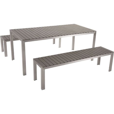 Table de Jardin et 2 Bancs 180 x 90 cm en Bois Synthétique Gris et Aluminium Nardo - Gris