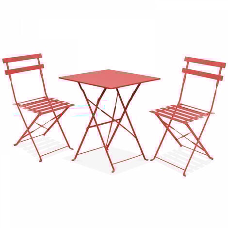 Table de jardin et 2 chaises acier rouge
