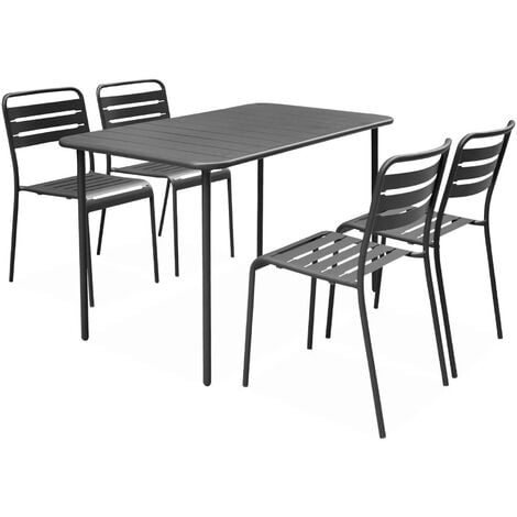 Ensemble table d'exterieur et 4 chaises en métal vert - RETIF