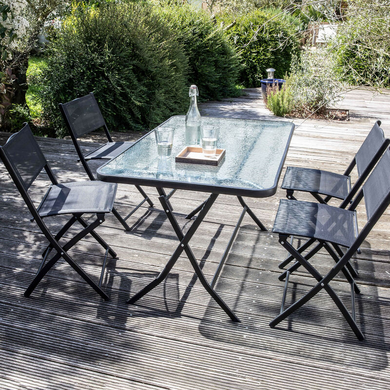 Et Jardin Verre Pliantes Table De 4 Acier Chaises En wXOP8n0k