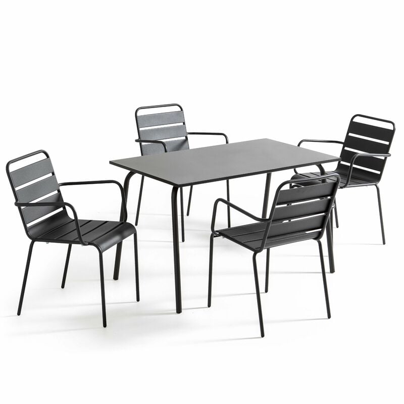 Ensemble table de jardin et 4 fauteuils en métal anthracite - Palavas