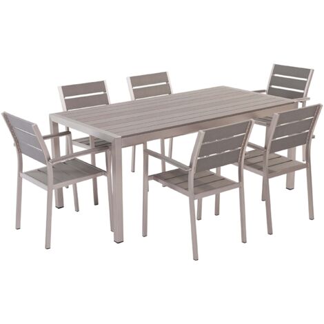 Table de Jardin et 6 Chaises 180x90 cm Bois Synthétique Gris et Aluminium Vernio