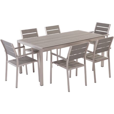 Table de Jardin et 6 Chaises 180x90 cm Bois Synthétique Gris et Aluminium Vernio - Gris