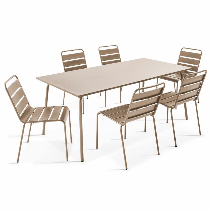 Ensemble table de jardin et 6 chaises en métal taupe - Palavas