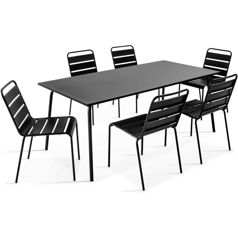 Ensemble table de jardin et 6 chaises en métal noir - Palavas