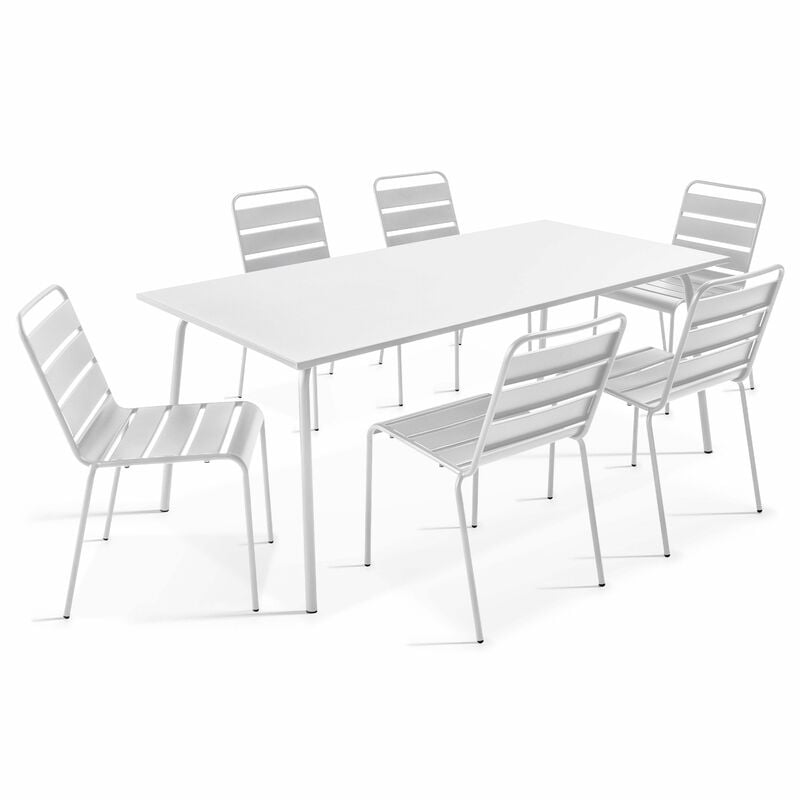 Ensemble table de jardin et 6 chaises en métal blanc - Palavas