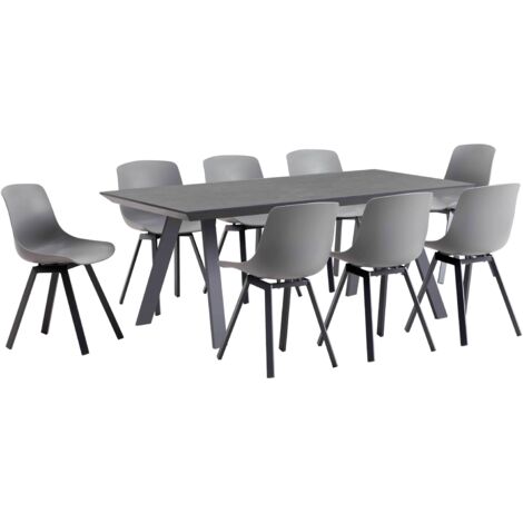 Table de jardin rectangulaire avec plateau céramique 180 x 90 cm et 8 chaises