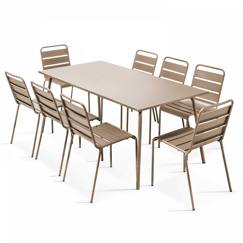 Oviala - Ensemble table de jardin et 8 chaises en métal taupe - Palavas