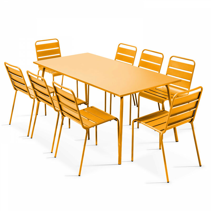 Ensemble table de jardin et 8 chaises en métal jaune - Palavas - Jaune