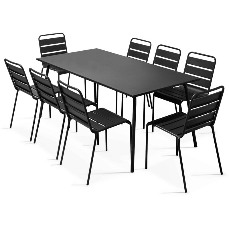 Ensemble table de jardin et 8 chaises en métal noir - Palavas