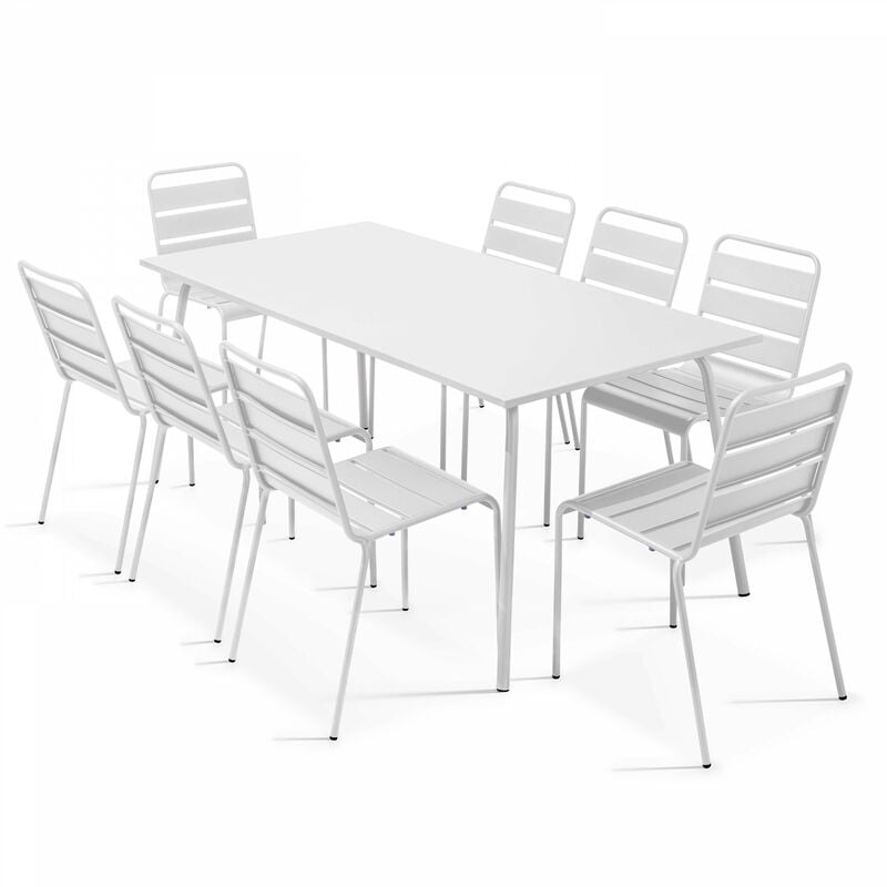 Ensemble table de jardin et 8 chaises en métal blanc - Palavas