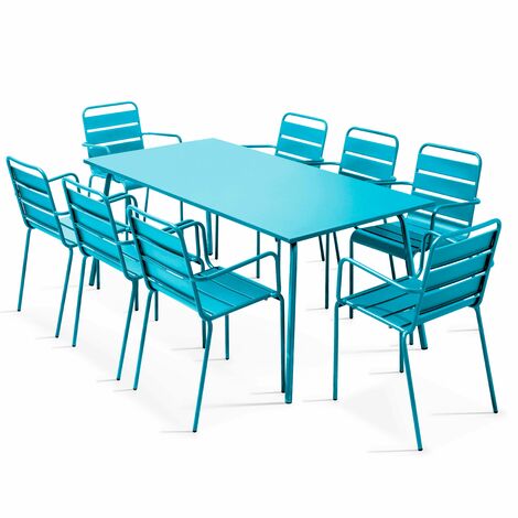 Table de jardin et 8 fauteuils en métal