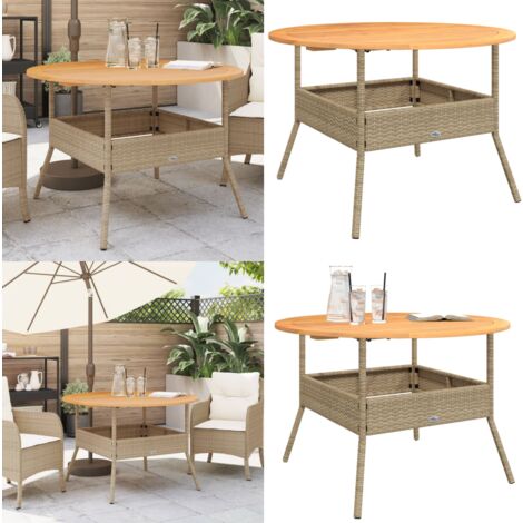 Table de jardin et dessus en bois d'acacia beige résine tressée - Table De Jardin - Mobilier De Jardin - Table Extérieure - Table Patio - Table En Résine Tressée - Home & Living
