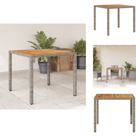 Table de jardin et dessus en bois d'acacia gris résine tressée - Table De Jardin - Mobilier De Jardin - Table Extérieure - Table Patio - Table Acacia