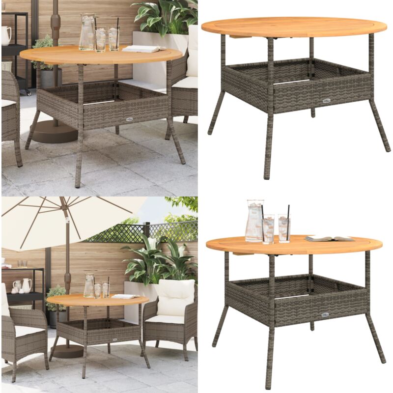 Table de jardin et dessus en bois d'acacia gris résine tressée - Table De Jardin - Table Extérieure - Mobilier De Jardin - Table Ronde - Résine