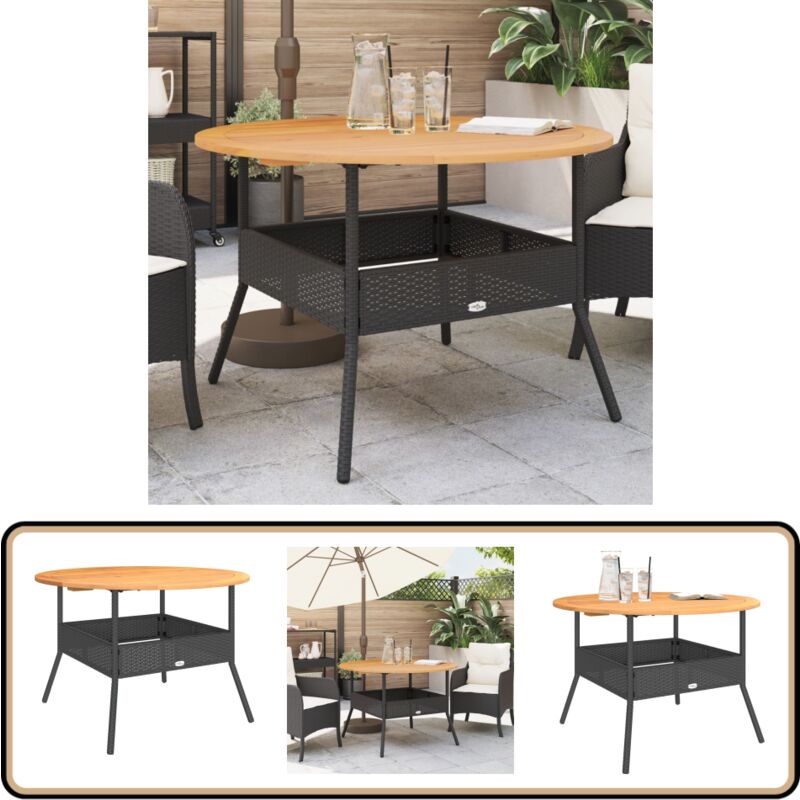 Table de jardin et dessus en bois d'acacia noir résine tressée - Table De Jardin - Table Extérieure - Mobilier De Jardin - Table Ronde - Table Acacia