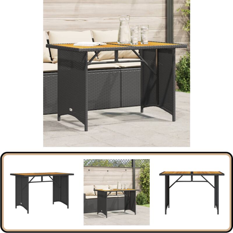 Table de jardin et dessus en bois noir 110x68x70 cm poly rotin - Table De Jardin - Mobilier De Jardin - Table Extérieure - Table En Bois - Table Rotin