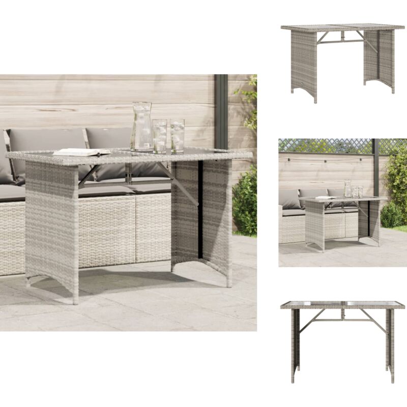 Table de jardin et dessus en verre gris clair 110x68x70cm rotin - Table De Jardin - Table Extérieure - Mobilier De Jardin - Table En Verre - Table