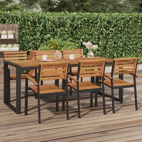 JINLEFU Table de jardin et pieds en forme de U 200x90x75 cm bois acacia