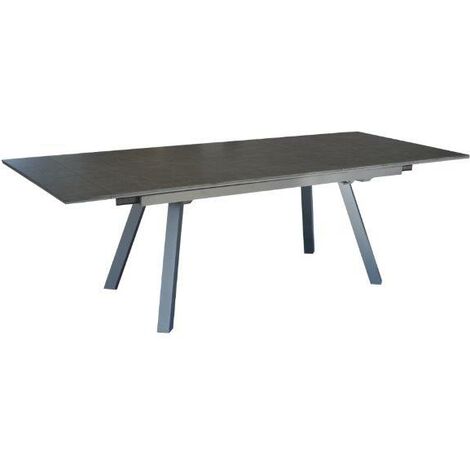 Table de jardin extensible 150/200/250 x 90 cm – Aluminium HPL – 6 à 10 personnes – Épaisseur lames 5 mm – Couleur graphite – Proloisirs