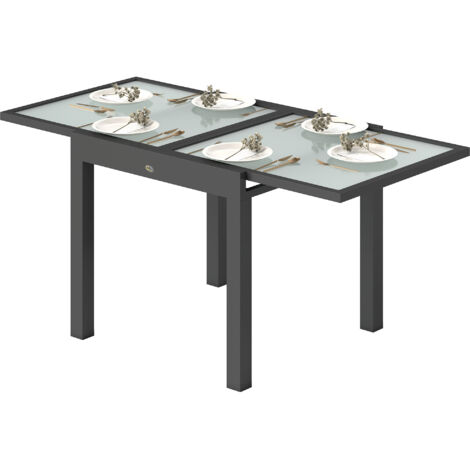Table de Jardin Extensible 160x80x75 cm Aluminium Verre Trempé Transparent