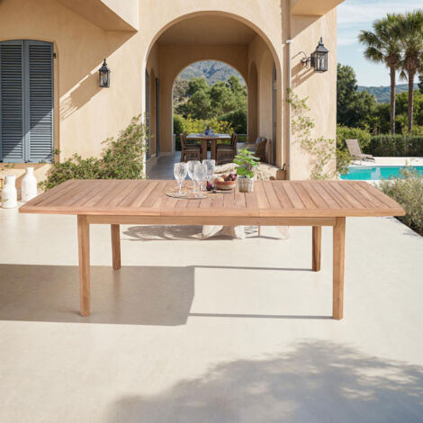 Table de jardin extensible 180/240x100x75 cm en teck naturel