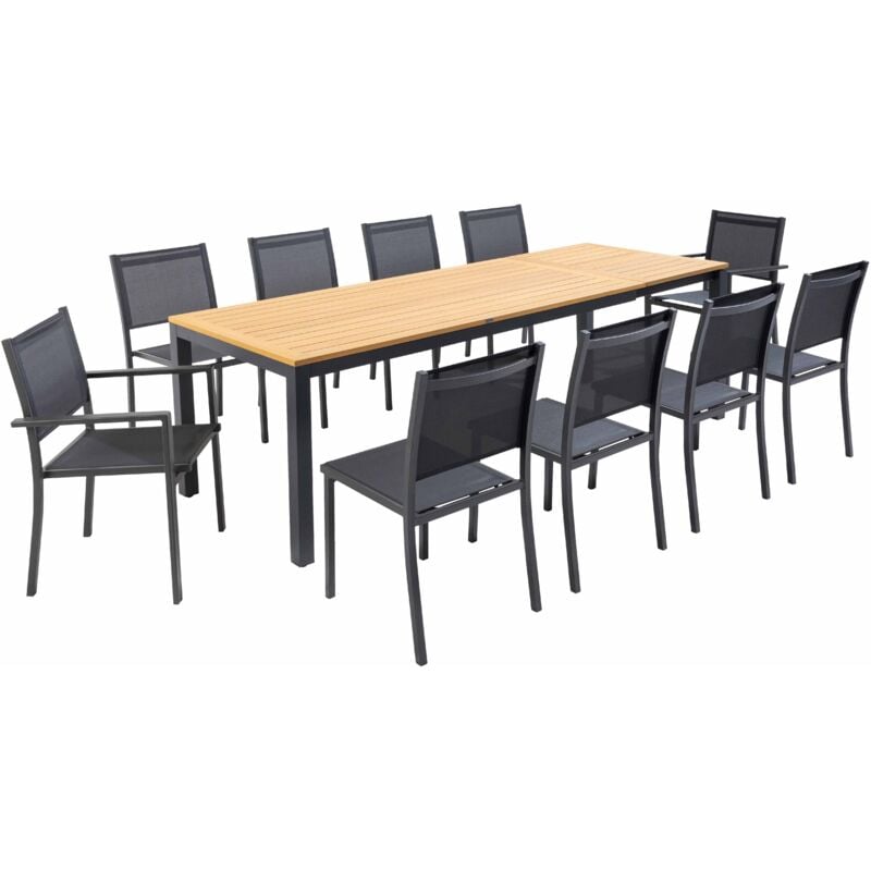 Ensemble table de jardin 180/240 cm eucalyptus avec 10 chaises