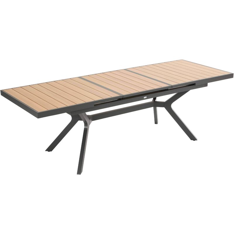 Table de jardin extensible 187/250 cm en aluminium et effet bois