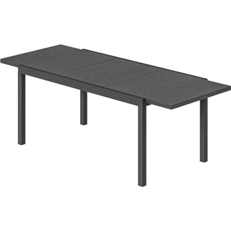 Table de jardin extensible 214x85x75cm, plateau aluminium effet bois anthracite, pieds réglables, 8-10 personnes