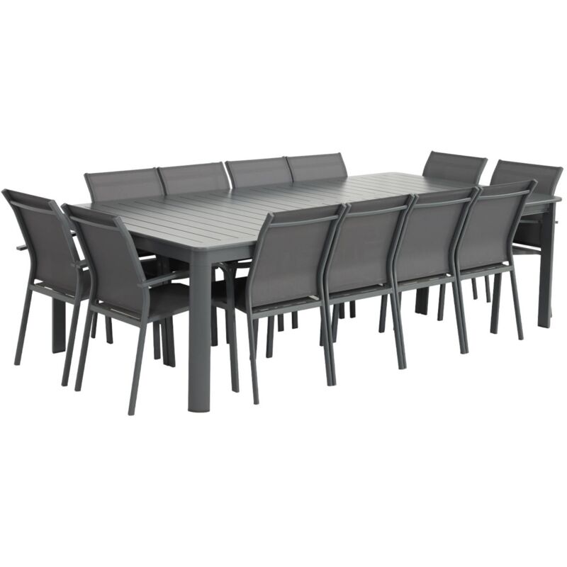 Table de jardin extensible aluminium + 12 assises anthracite - Karo / Buffalo