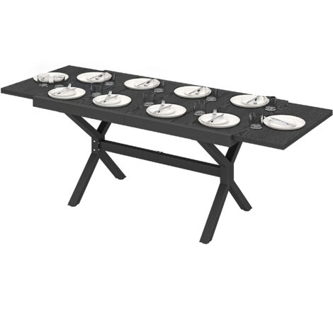 Table de Jardin Extensible Aluminium 214x85x73cm Gris Anthracite pour 8-10 Personnes