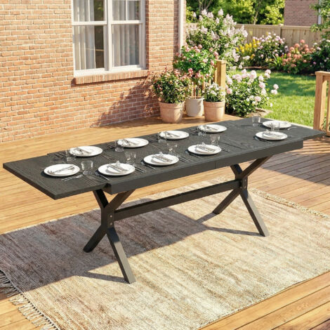 Table de Jardin Extensible Aluminium Table de Repas Extérieure Effet Bois 8-10 Personnes 214x85x73cm Gris Anthracite