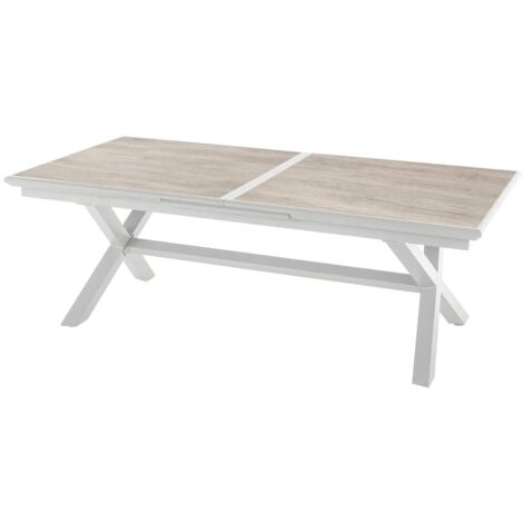 Table de jardin extensible Axiome sépia & blanc 10 places en aluminium traité époxy - Hespéride