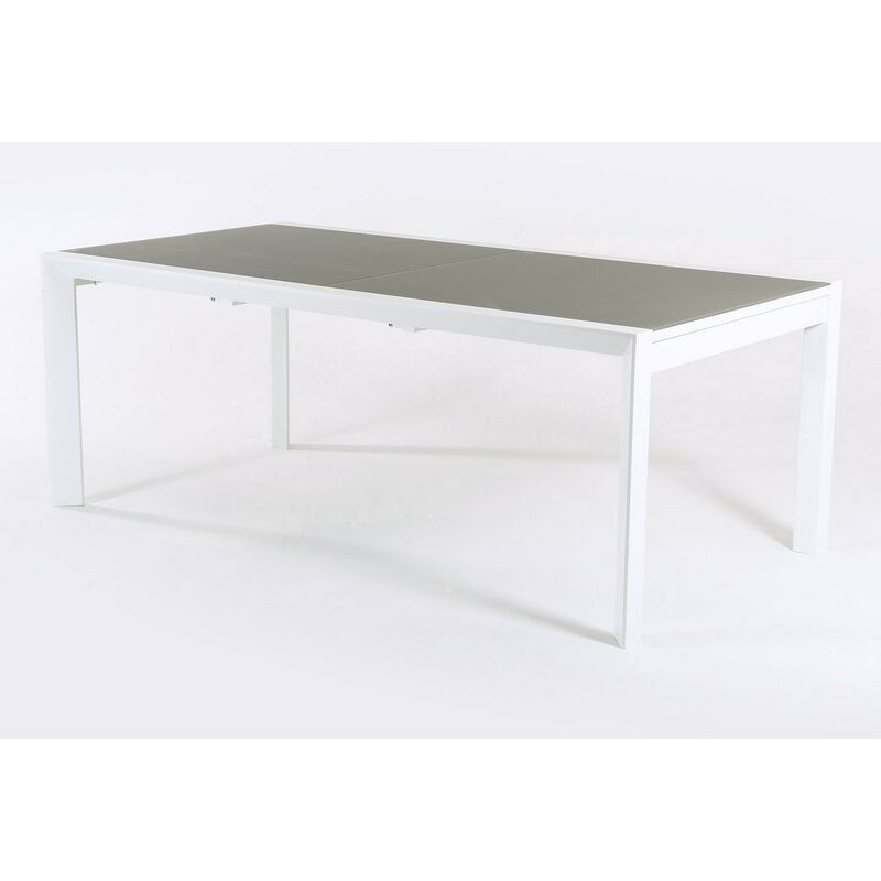 Table de jardin extensible de 200 cm à 300 cm | Aluminium blanc | Verre mat | couleur taupe épaisse et chaude