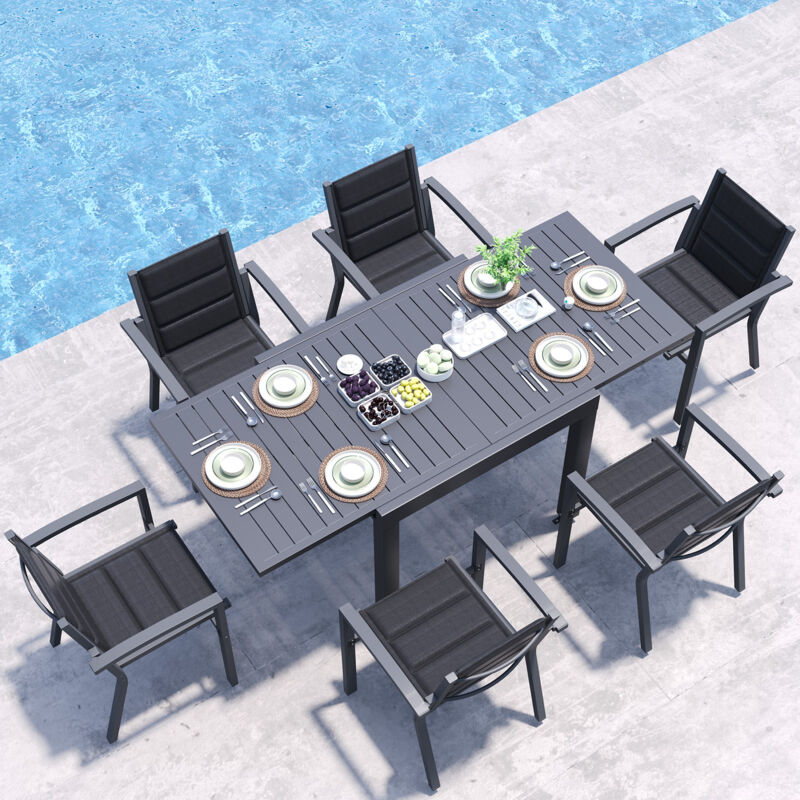 Table de Jardin Extensible en Aluminium 200kg Fermé / 150kg Ouvert 4-8 Personnes, Stable & Résistante, Gris foncé