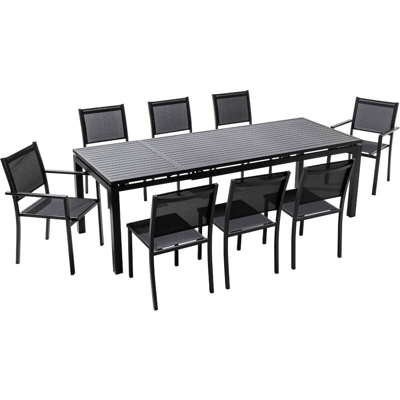 Ensemble table de jardin extensible et 8 assises en aluminium gris - Gris