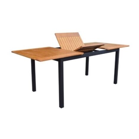 Table de jardin extensible en aluminium et acacia FSC – 160/220 x 90 cm – Design rectangulaire – Pour repas en extérieur – Proloisirs