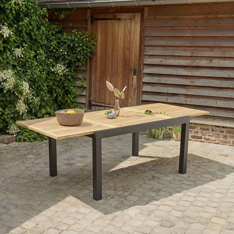 Table de jardin extensible en aluminium et teck 6/10 places - Noir