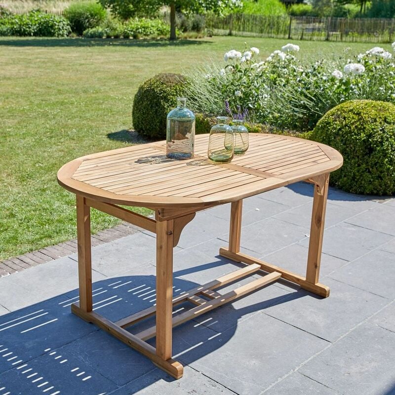 Table de jardin en acacia massif fsc extensible ovale 6/8 places - Naturel