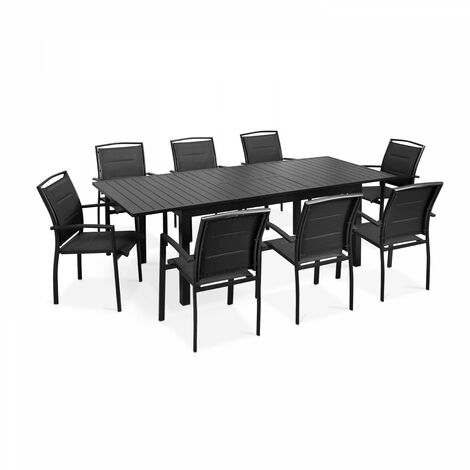 Table de jardin extensible et 8 fauteuils - Gris