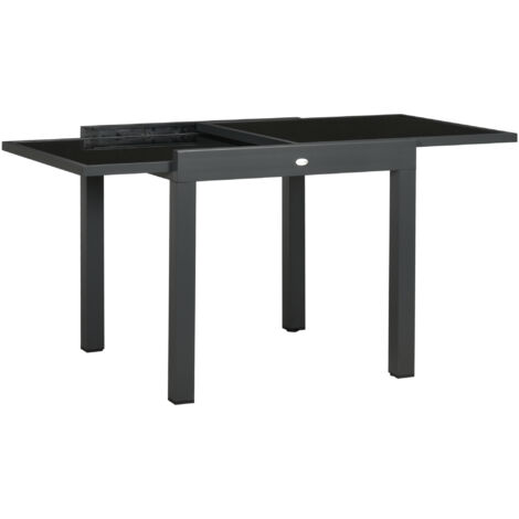 Table de Jardin Extensible Gris foncé 160x80x75 cm Aluminium Verre trempé Noir