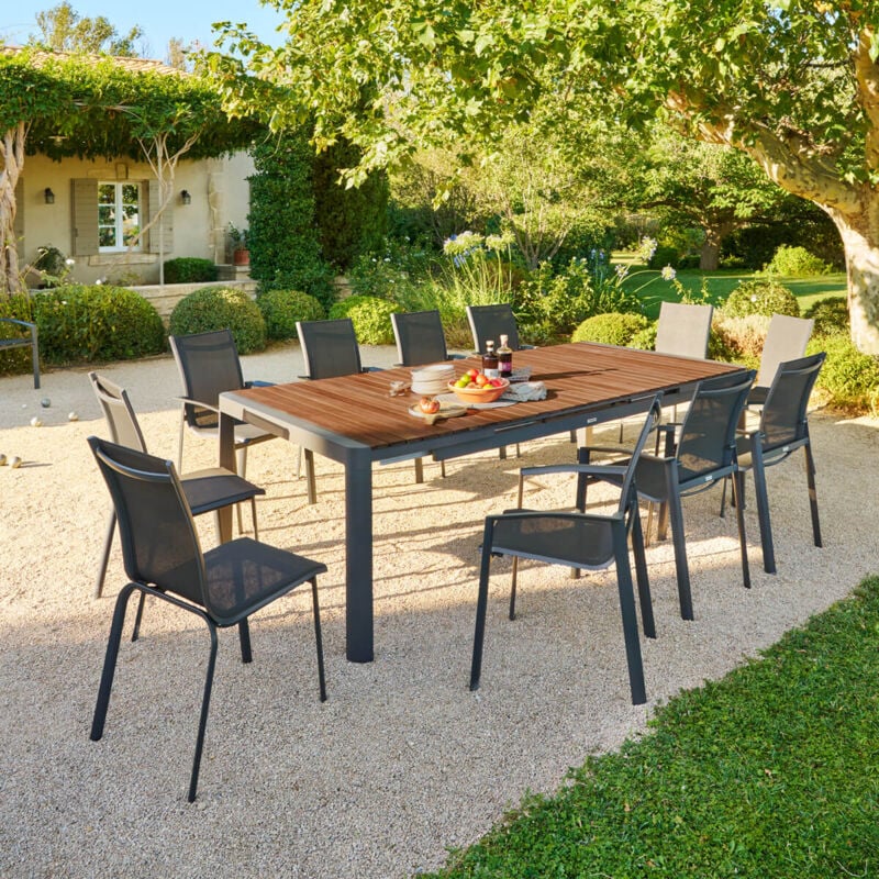 Hesperide - Table de jardin extensible Paradize Noyer & graphite 12 places en aluminium et acacia - Hespéride
