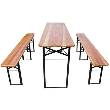 Table de jardin extensible pliable-Ensemble table et 2 bancs bière-Pin massif résistant intempéries-Gain de place-177x46x78(cm)