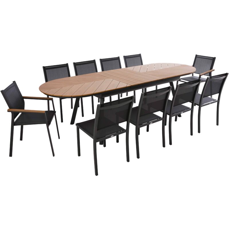 Ensemble table extensible 220/280 cm et 10 chaises de jardin