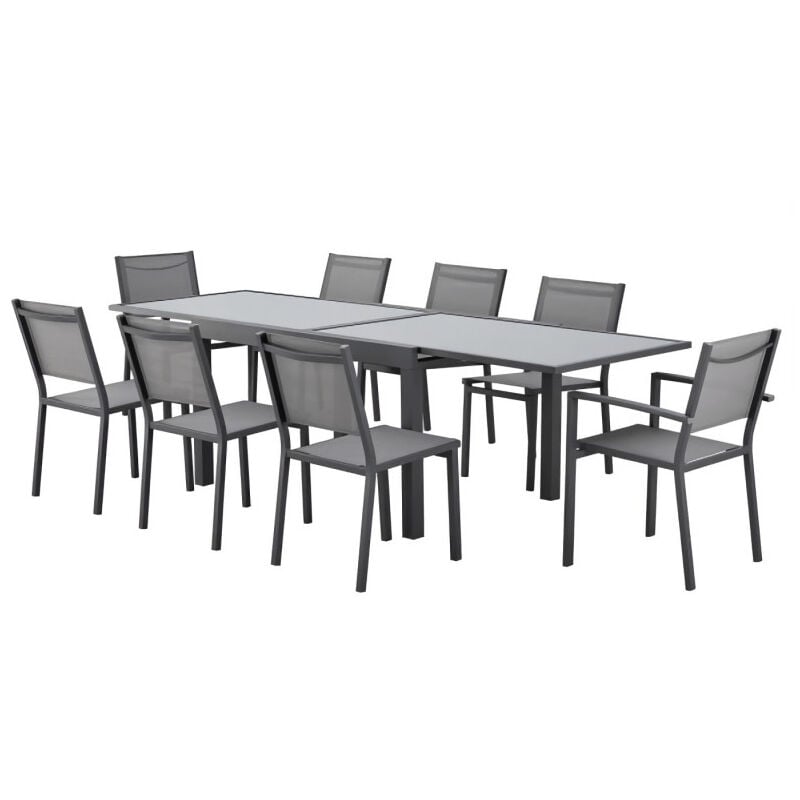 Table de jardin extensible rectangulaire - Structure aluminium - Plateau verre trempé fixé par ventouses - L 135-270 x H 75 x