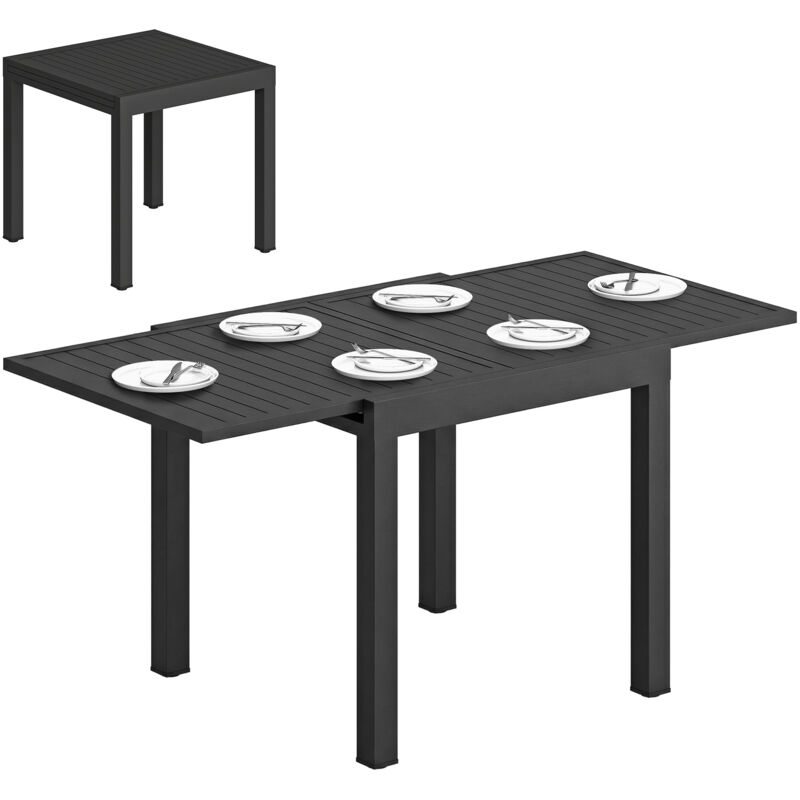 Table de jardin extensible - table extérieur - Outsunny - 4-6 personnes avec rallonge auto-stockée - aluminium - 80-160x80cm - noir