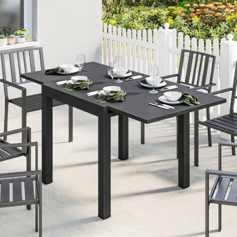 Table de jardin extensible table extérieur pour 4-6 personnes avec rallonge auto-stockée aluminium 80-160 x 80 cm noir